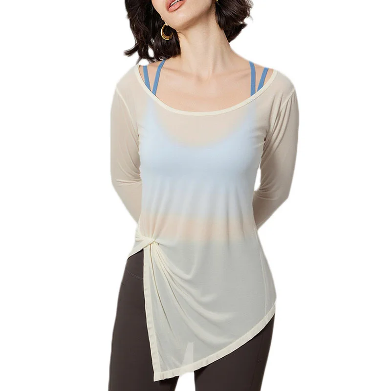

Aiithuug Side Split Yoga Cover Up Long Sleeve Mesh Breathable Workout Top Yoga Athletic Soft Comfy Tee Shirt Loose Casual Tops