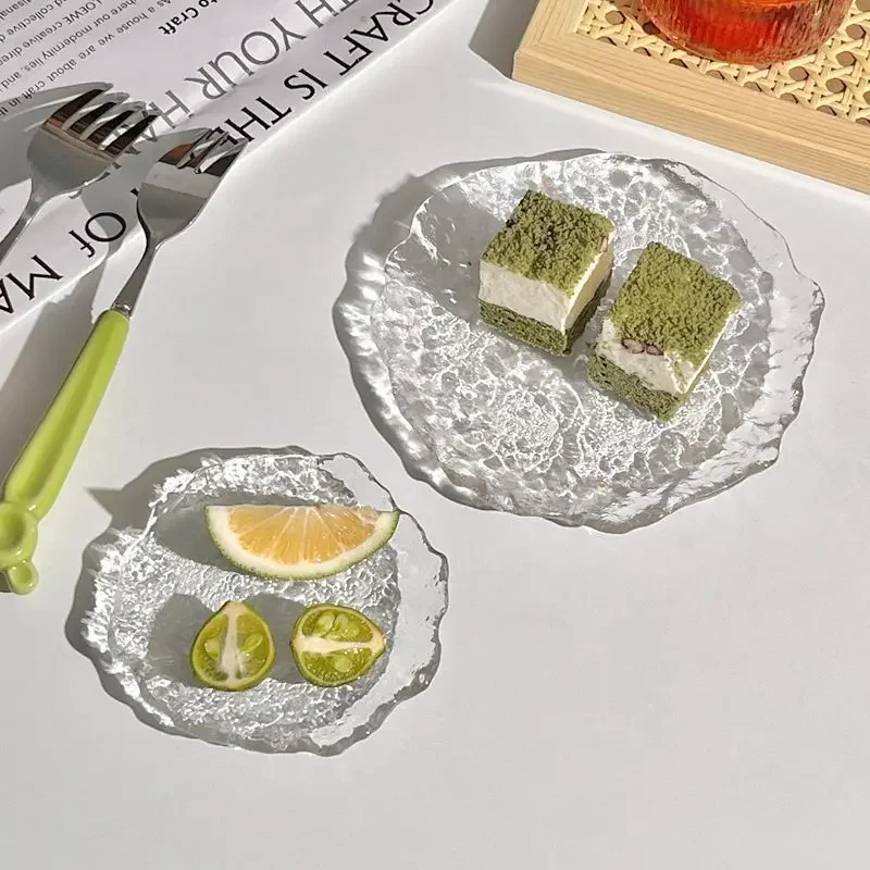 

Plates Irregular Glacier Glass Fruit Dish Dish Cake Dessert Snacks Home Accessories Transparent Practical Simple Personality