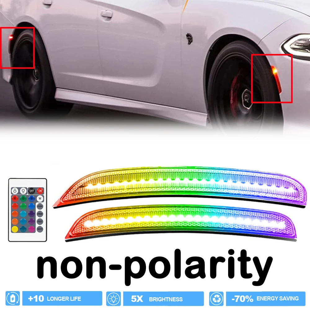 

Smoked RGB Multi-Color LED Front Rear Side Marker Light for Dodge Charger 2015-2023 Car Turn Signal Lamp Styling 68214127AA