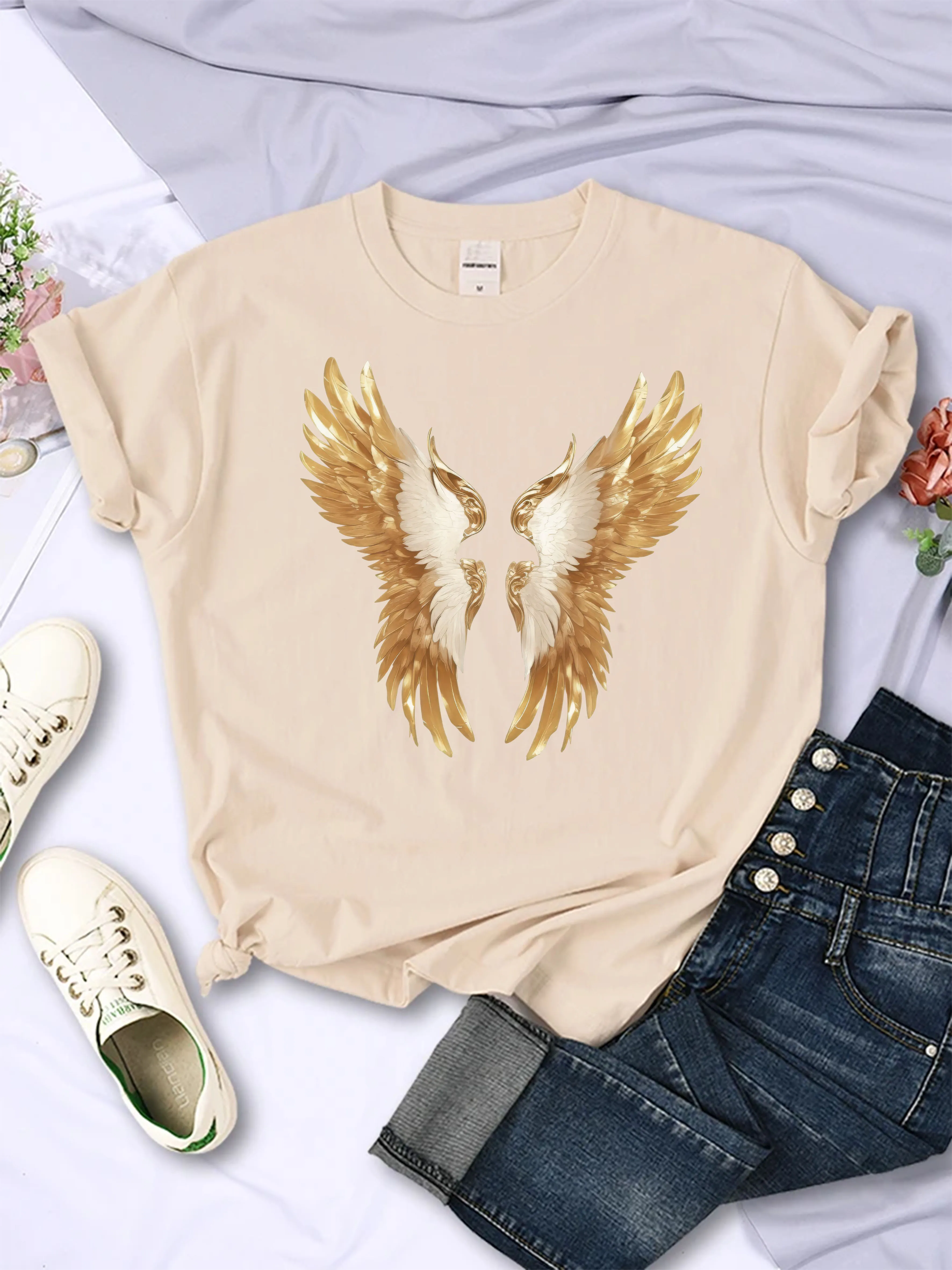 

Watercolor Gold Angel Wings Clipart Best-Selling Unisex Round Neck T-shirt Comfortable Loose Christmas & All-Year Wear