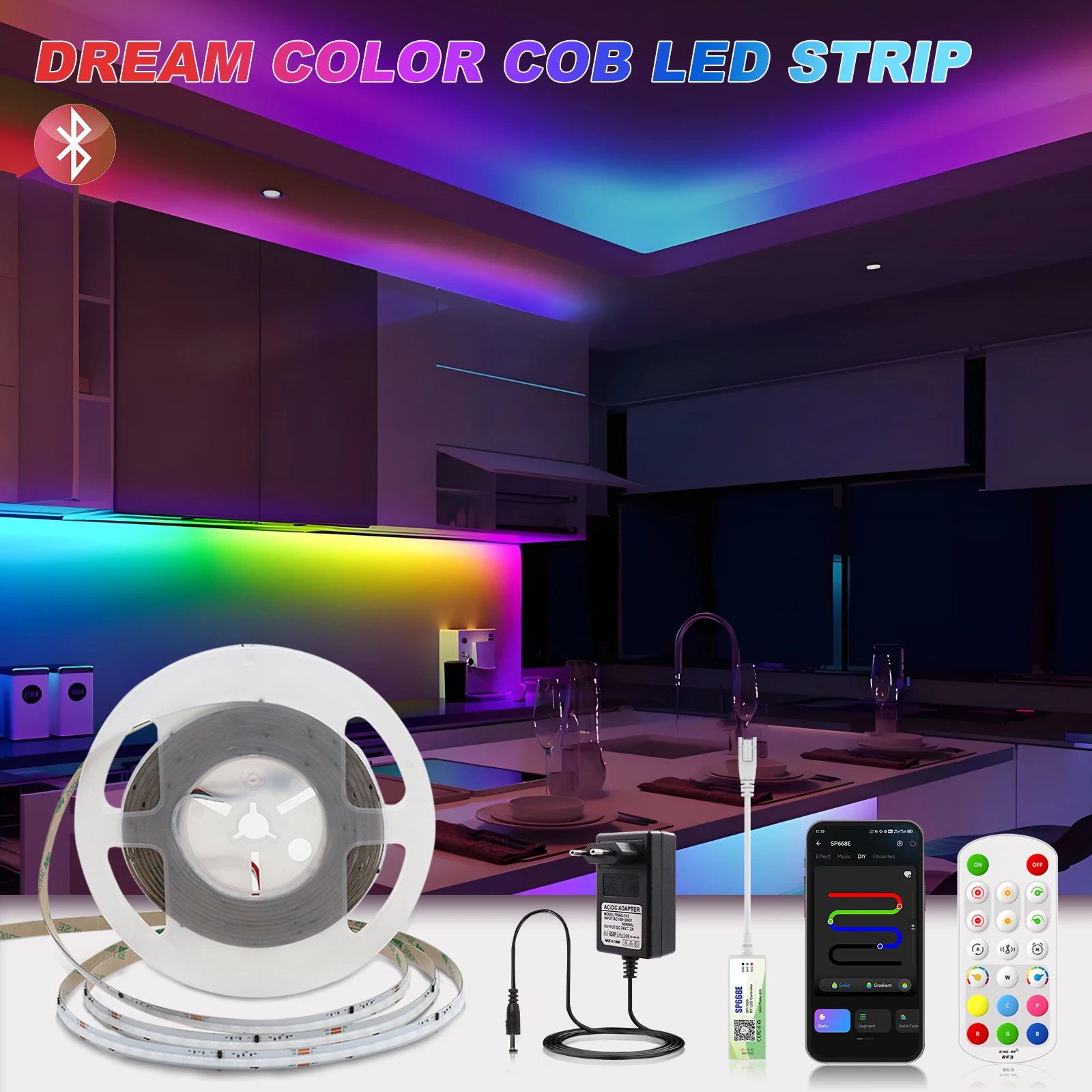 

360 светодиодов/м Адресная светодиодная лента RGB 24 В WIFI Bluetooth RGBIC COB Комплект лент Dream Color RGB Светодиодная лента Домашний декор Освещение