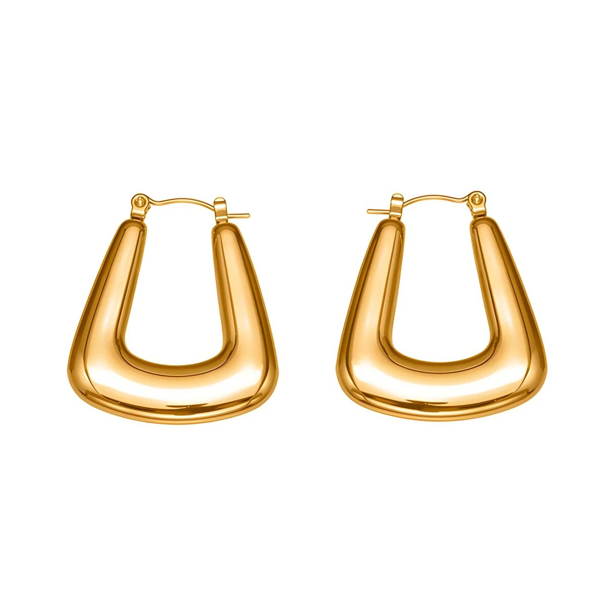 

18K Gold Plated Chunky Dangle Hoop Earrings for Women Fashion Thick 316L Stainless Steel Hypoallergenic U Shaped Drop Earrings