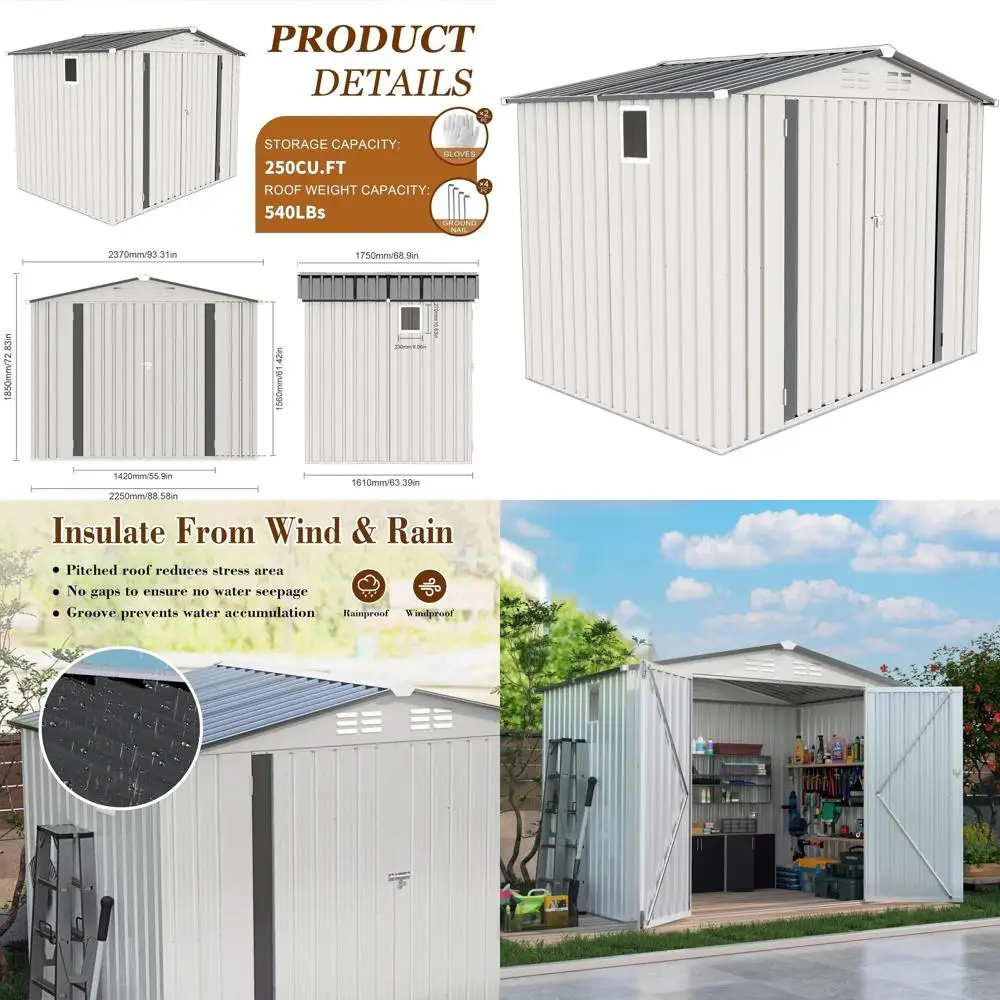 

6' x 5.7' x 8' Galvanized Steel Outdoor Shed - Lockable, Waterproof Garden Storage for Tools and Equipment