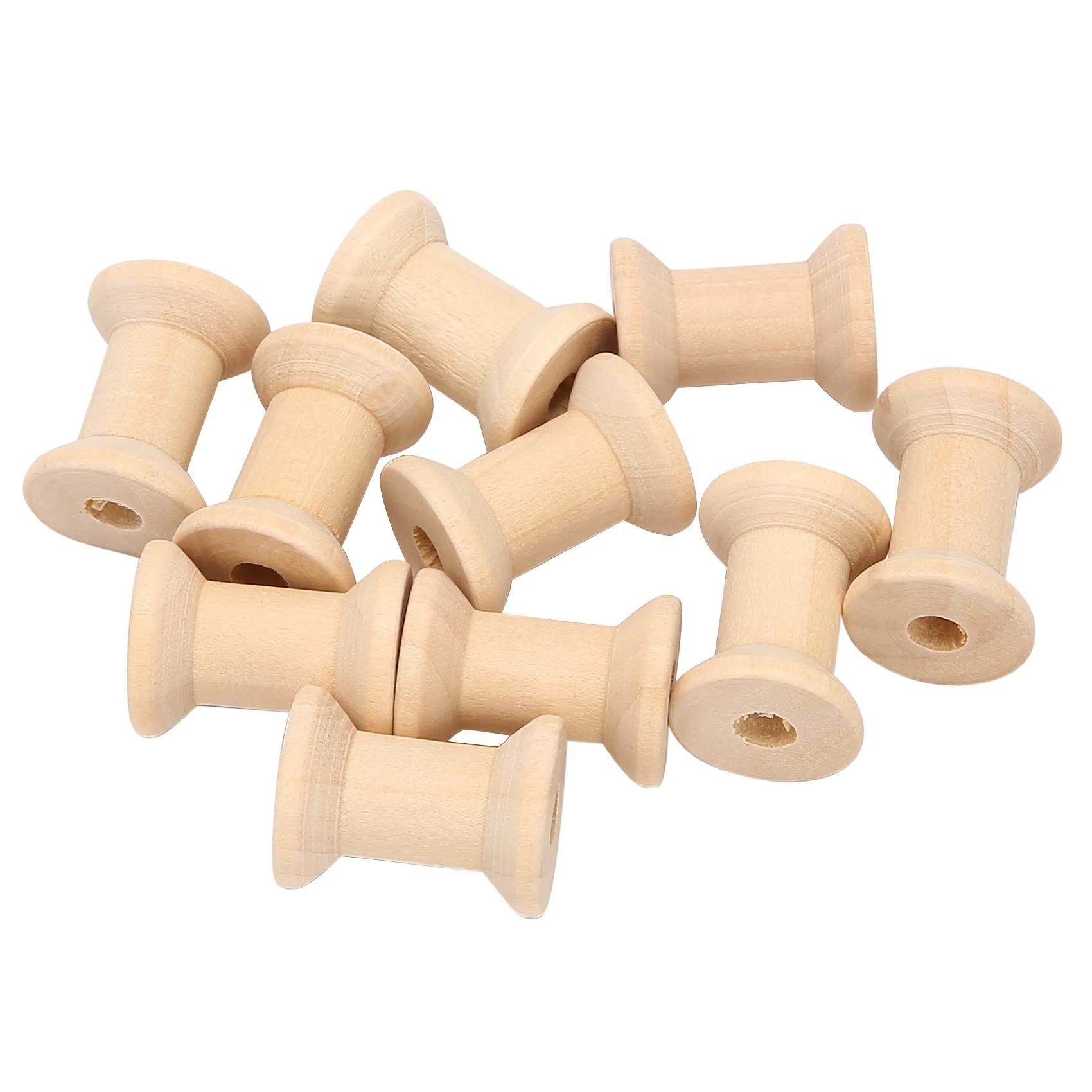 10Pcs Wooden Empty Thread Spools Natural Color 29mm x23mm