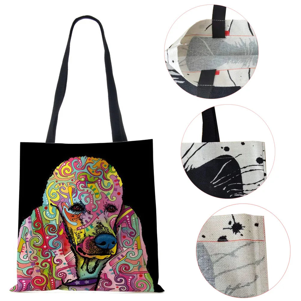 Women Canvas Tote Bag Print Painted Dog Shopping Shoulder Bag Eco Harajuku Casual Designer Large Capacity Travel Storage Handbag