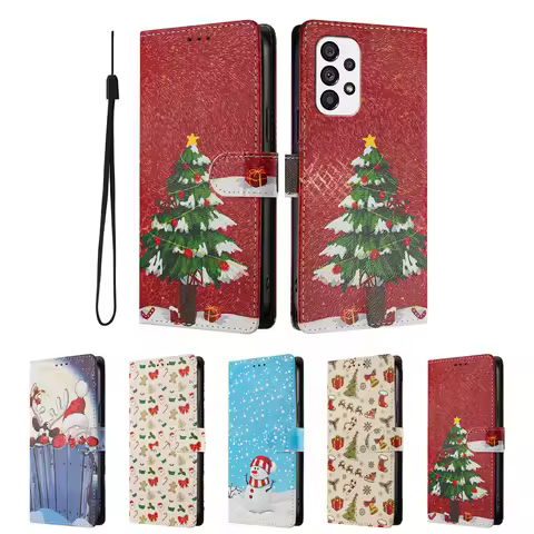 Christmas Leather Case For Samsung Galaxy A91 A70 A71 A72 A73 A51 A52 A53 A54 A55 A56 A50 A20 A22 A23 A24 A25 A32 A33 A35 4G 5G