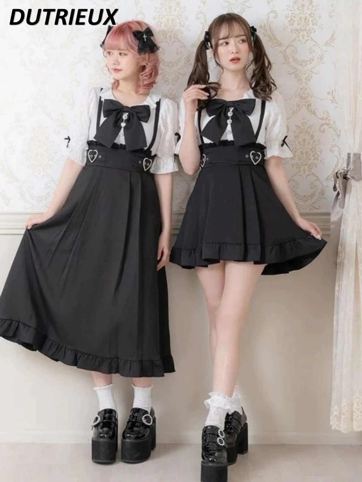 Japanese Style Lace-up Detachable Ladies Suspender Dress Solod Colir Japanese Style Lolita Dress for Women Spring Summer