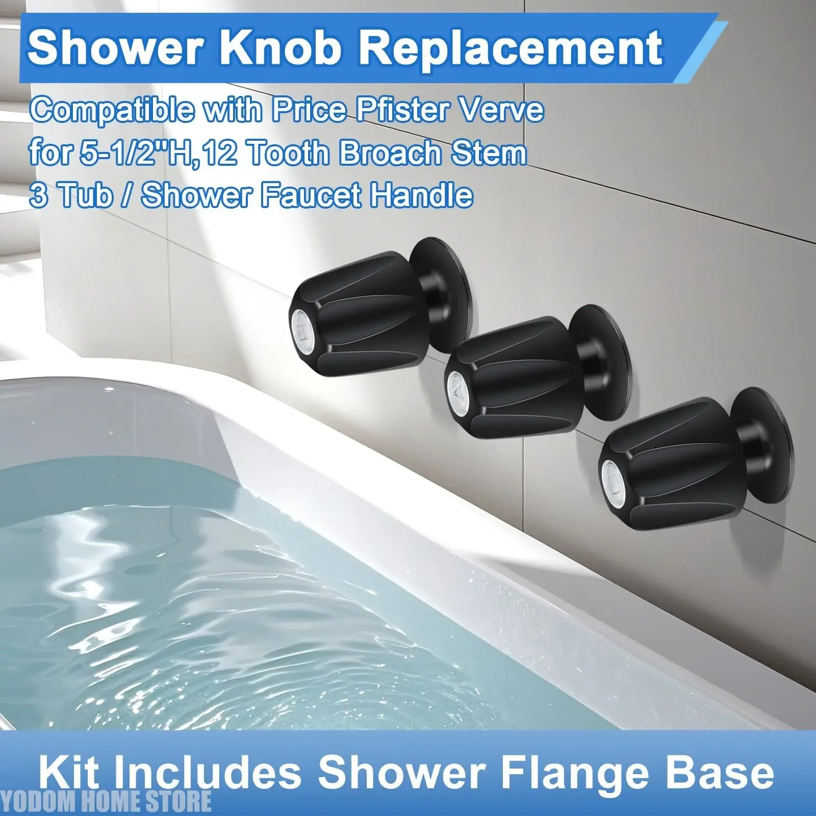 Shower Trim Kit 3 Piece Shower Knob and Tub Spout for 1/2