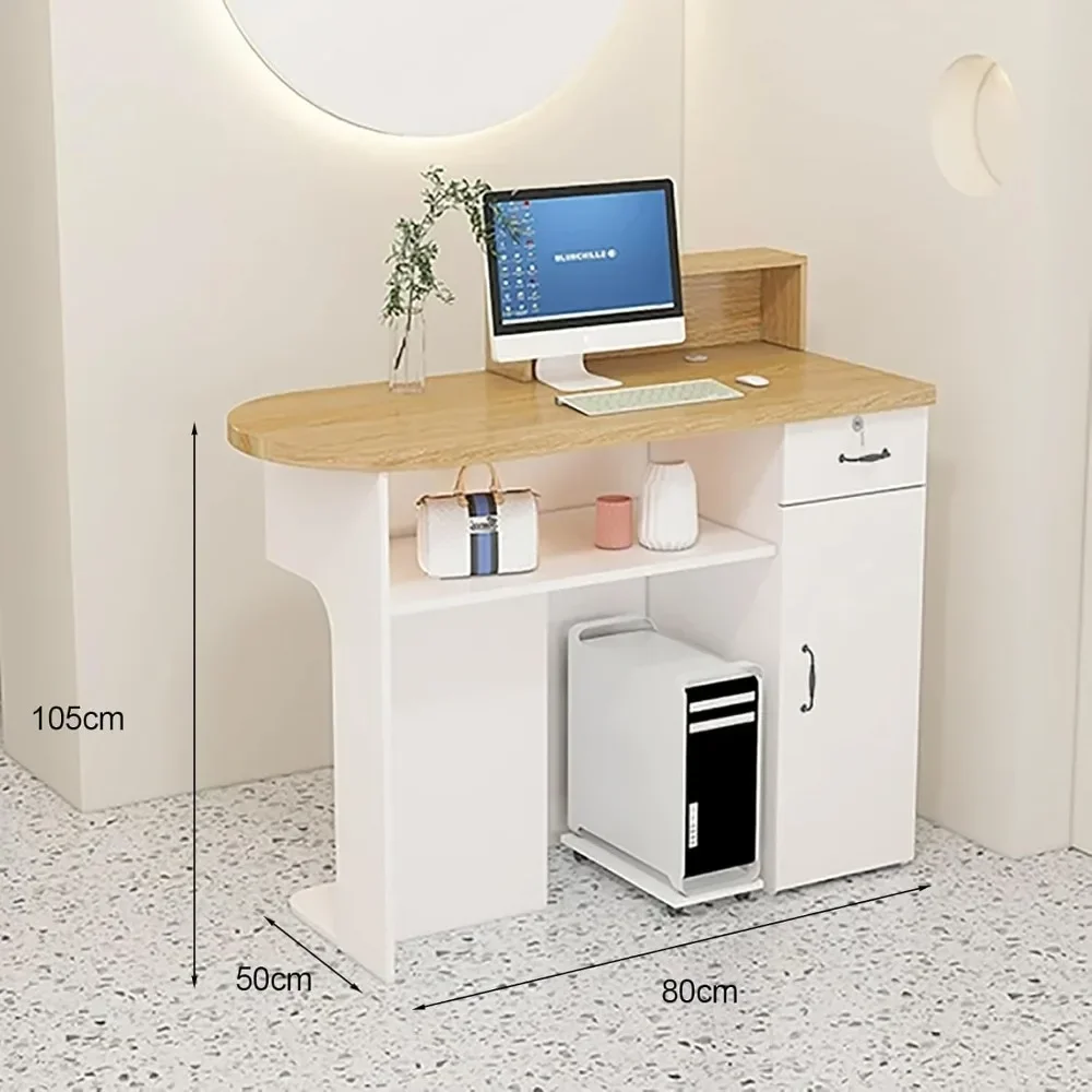 Modern Reception Desk with Counter and Lockable Drawers and LED Ambient Lighting,for Office, Salon, Spas, and Lobby,Shop,White