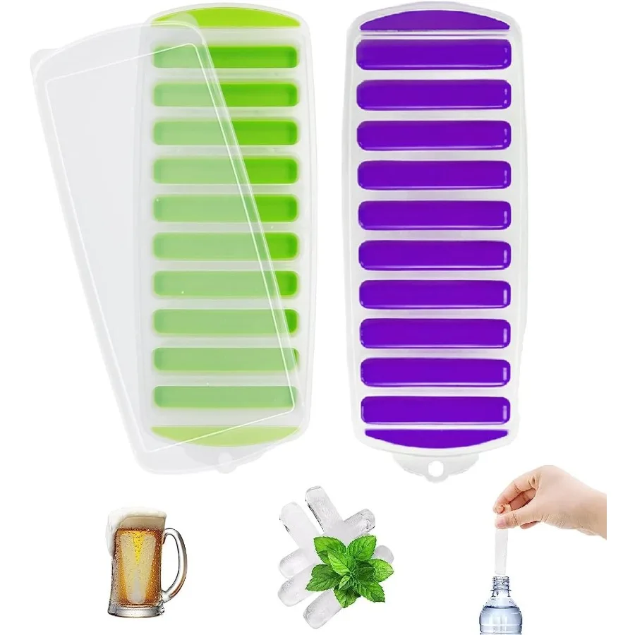 

Длинный силиконовый лоток для ледяных палочек с крышкой, бутылка для воды, лоток для кубиков льда с удобным выдвижным материалом, идеально подходит для занятий спортом и