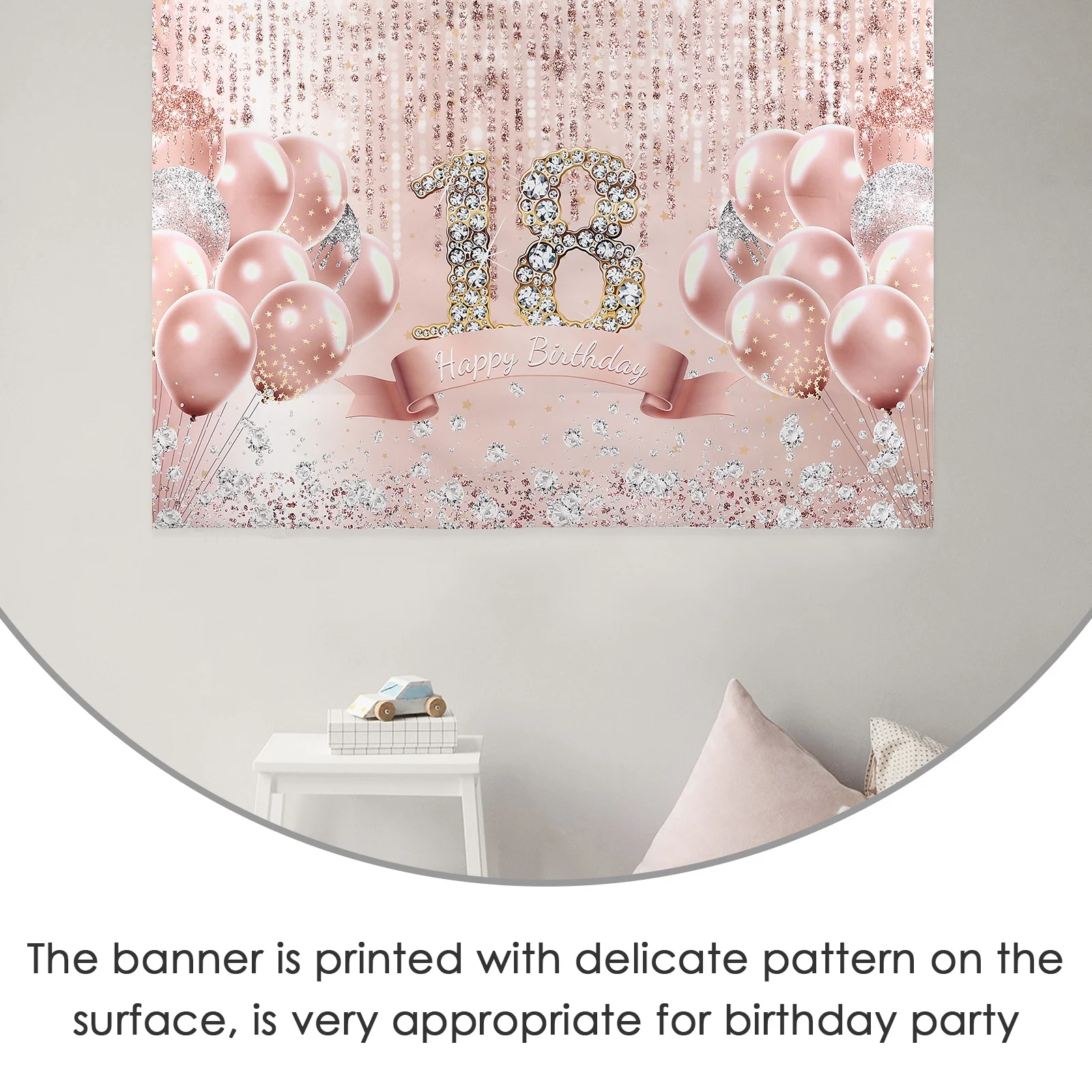 

Rose Gold Balloon 18th Birthday Backdrop Banner Durable Polyester Birthday Party Decoration Photography Background Prop