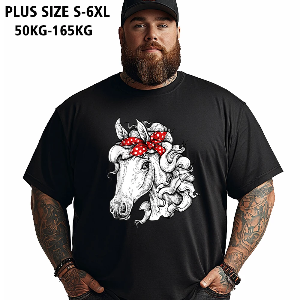 Horse Bandana Tee Horseback Riding Cotton Male Short Sleeve Tops Tees Casual Mother Day Tshirts Plus Size 5XL O-Neck Tee Shirt