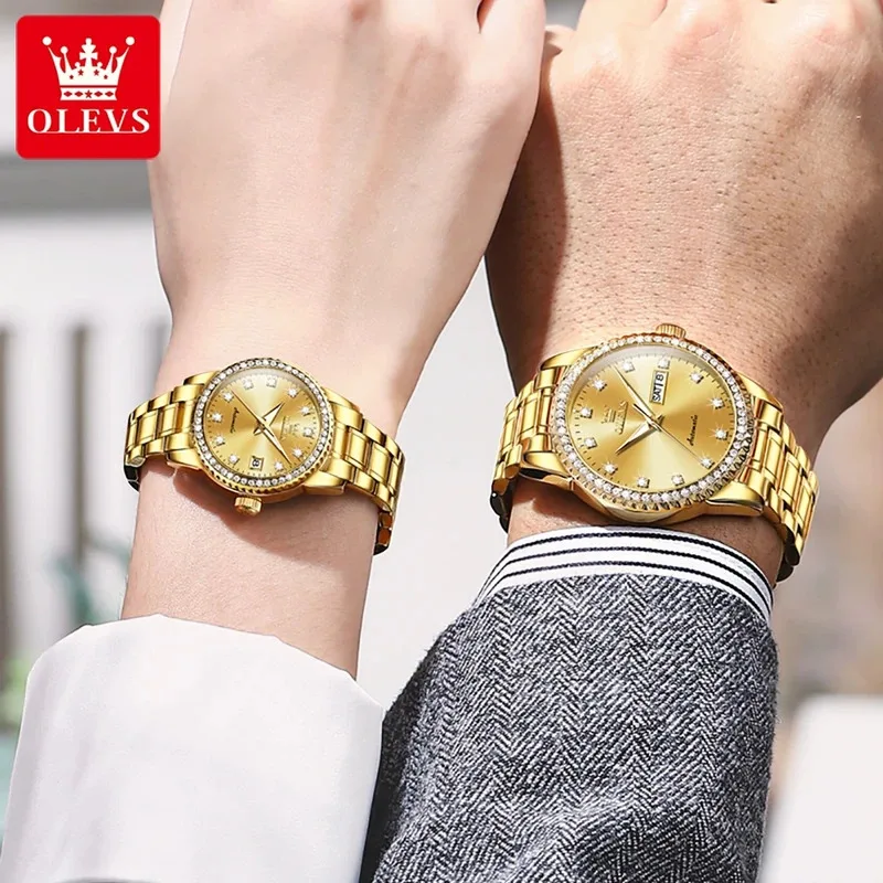 OLEVS 7003 Couple Watch Luxury Automatic Mechanical Watch Waterproof Men Women Watch Watch His Her Lover