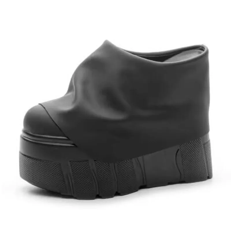 High QualityLadies New Spring Summer Shoes Slip on Genuine Leather Fashion Women 14CM Wedge Slipper Platform Wedge Sandals Pumps