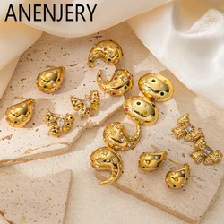 ANENJERY 316L Stainless Steel Water Droplets Bowknot Leaf Heart Earrings For Women Vintage Temperament Niche Jewelry Wholesale