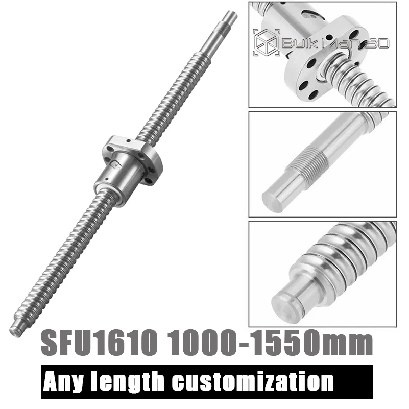 Machined SFU1610 Ball Screw Rod 1000-1550mm C7 Roller High Speed Quiet Transmission Ballscrew With Single Ball Nut For CNC Parts