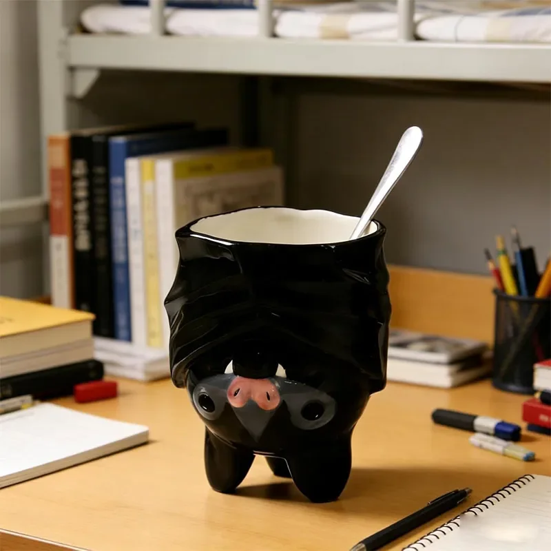 Cute Upside Down Bat Mug Handmade Novelty Animal Mug 3D Inverted Bat Coffee Tea Mug With Stable Weighted Base