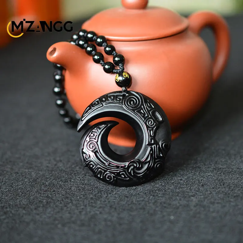 Natural Black Obsidian Lucky Amulet Necklace Pendant Men and Women Holiday Gift Men and Women Necklace