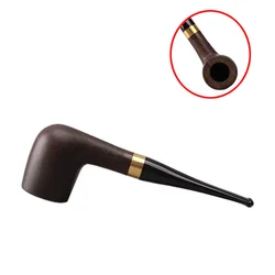 RU-New Handmade Ebony Wood Black Smoking Pipes Tobacco Pipe 9mm Filter Wooden Pipe Gift for Grandfather Father ac0015