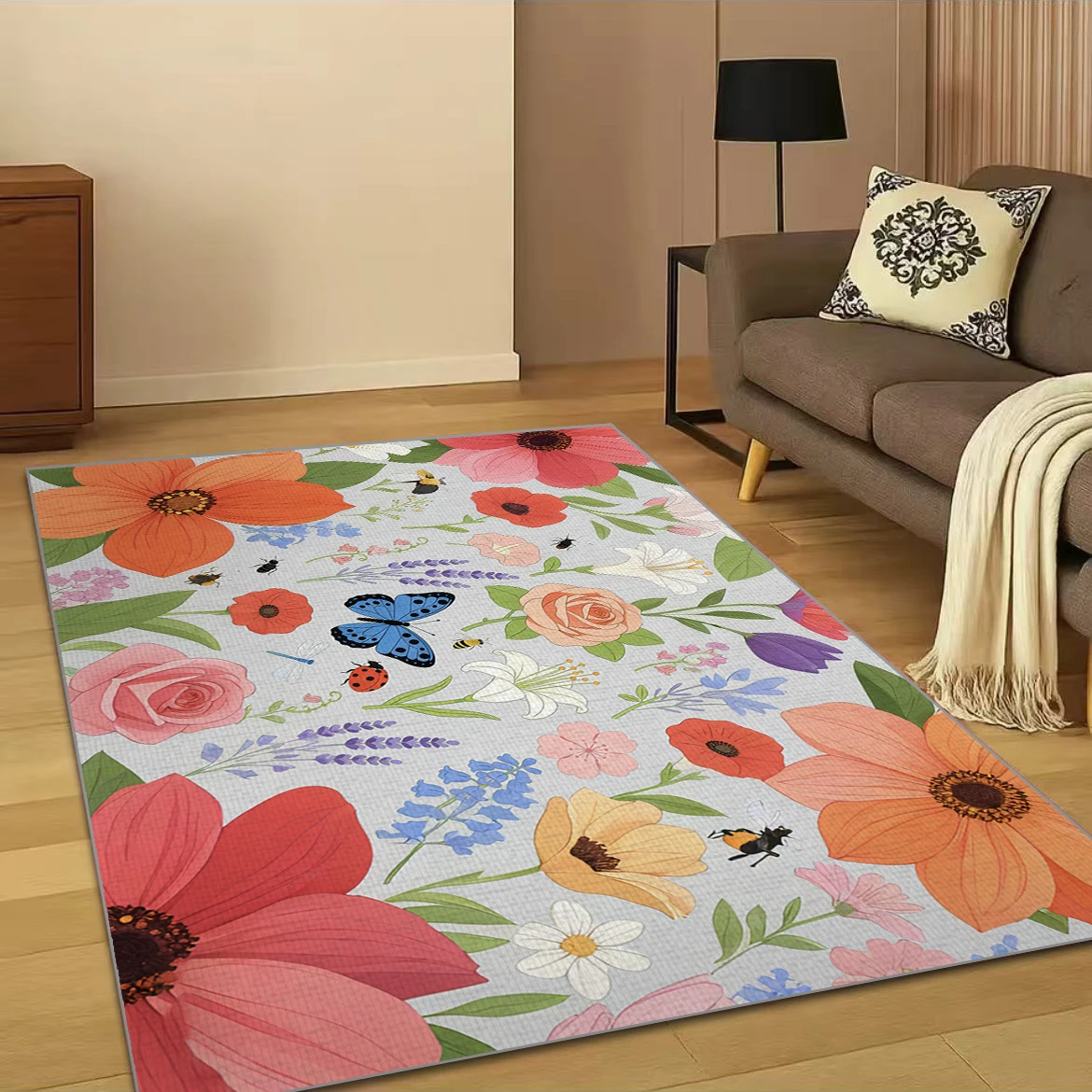 RAKKS Teppiche mit Insektenmuster, rutschfeste, waschbare Teppiche für Wohnzimmer, moderner Schlafzimmerteppich unter dem Bett, großer Teppich für Raumdekoration