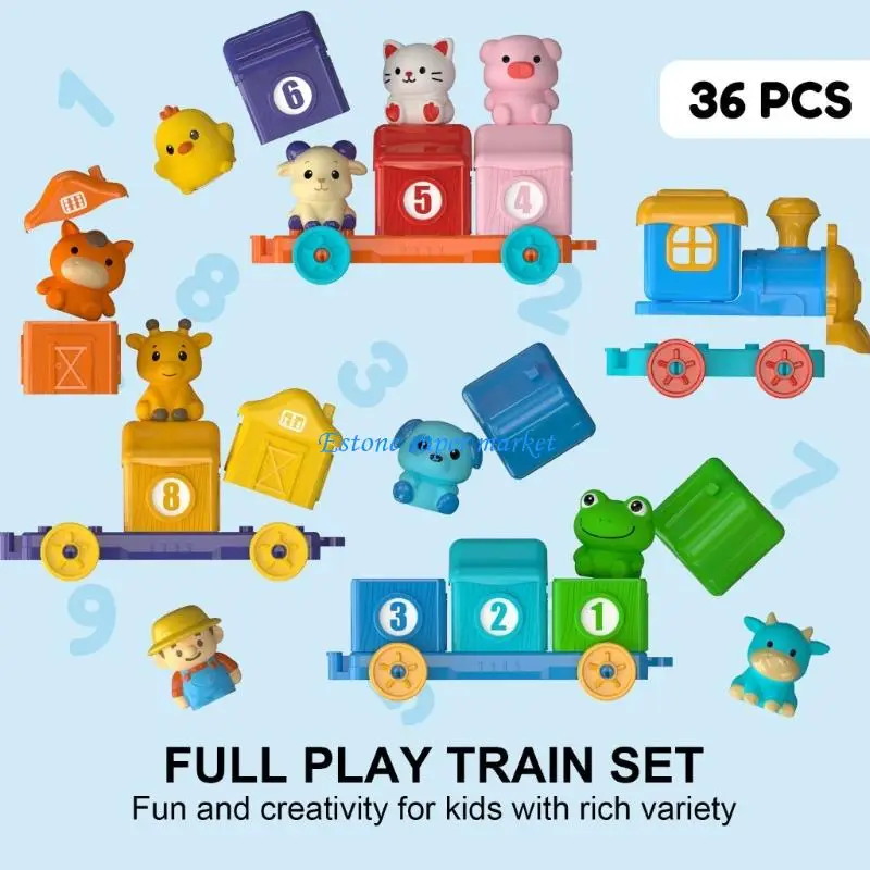 090B Farm Animal Number Train Building Block Set Learning Toy With Finger Puppet Design For Early Education And Creative Play