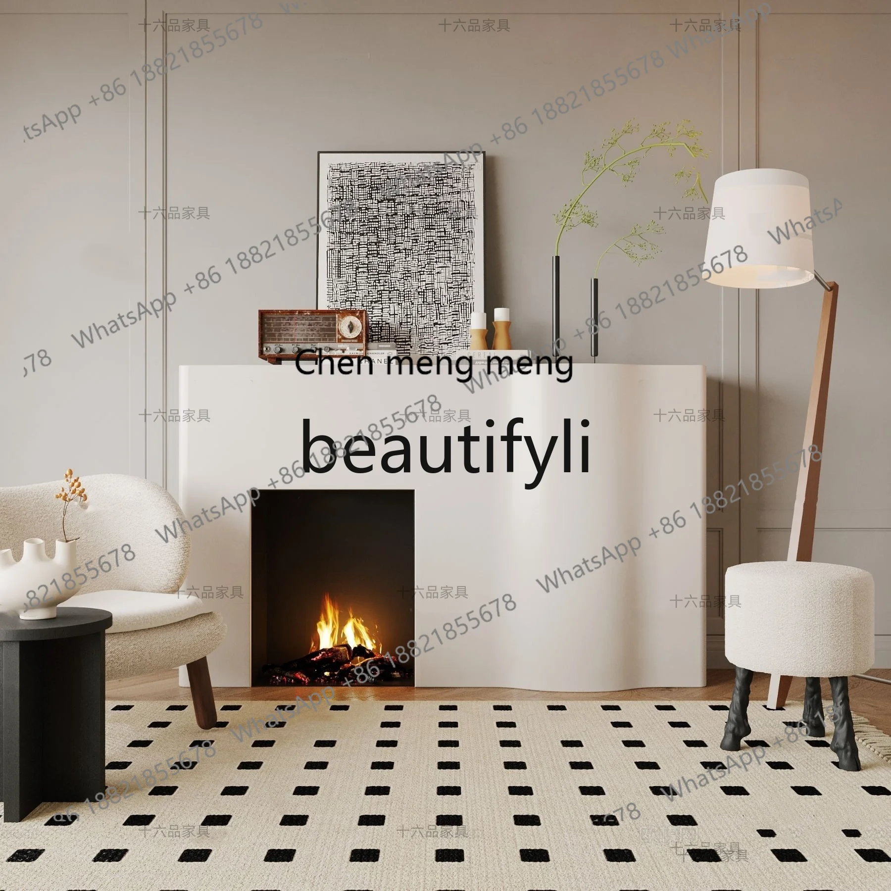 D178 Wabi-Sabi Style Fireplace Cabinet Water Divider Partition American Simple Fireplace Rack Modern Entryway Storage Rack