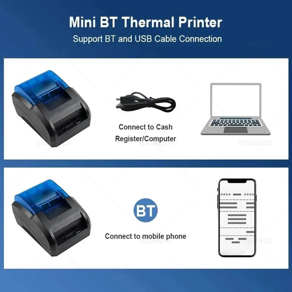 58MM Desktop Thermal Printer USB Wireless Bluetooth Thermal Receipt Printer 203DPI Barcode Logo Bill Printing For Mobile Windows