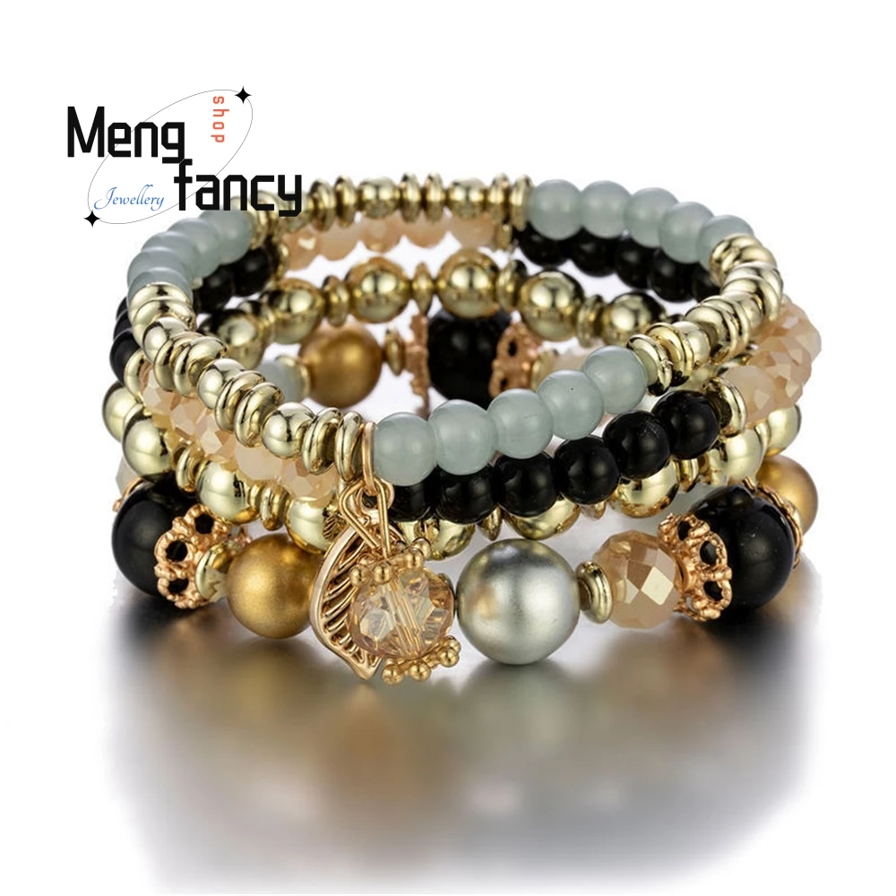 

New European And American Fashion Bracelet Candies, Multi-layer Elastic Leaf Multi-layer Bracelet Accessories Best Selling