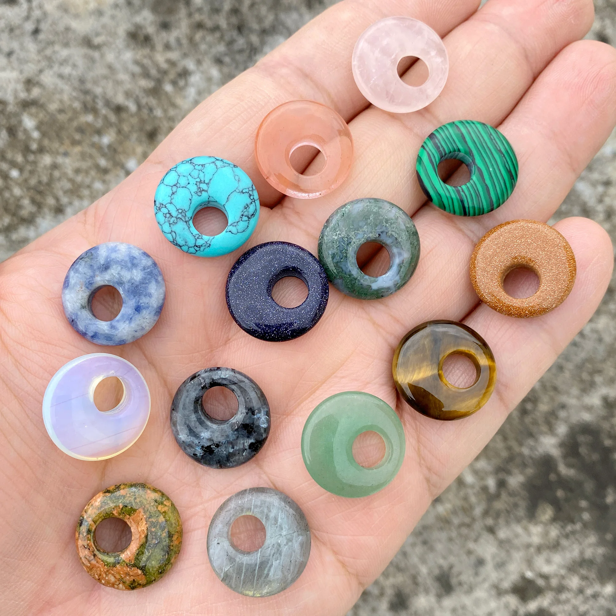 DIY 18mm Round Large Hole Quartz Opal Agate Pendant Natural Stone Semi-Porous Beads  For Jewelry Making Necklace Earrings 5Pcs