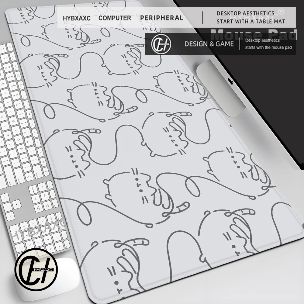 Alfombrilla de ratón de gato P-Pusheen de dibujos animados, línea de gato, impresión HD, jugadores de ordenador, borde de bloqueo, alfombrilla de ratón antideslizante, teclado de 90x40, alfombrilla de escritorio para PC