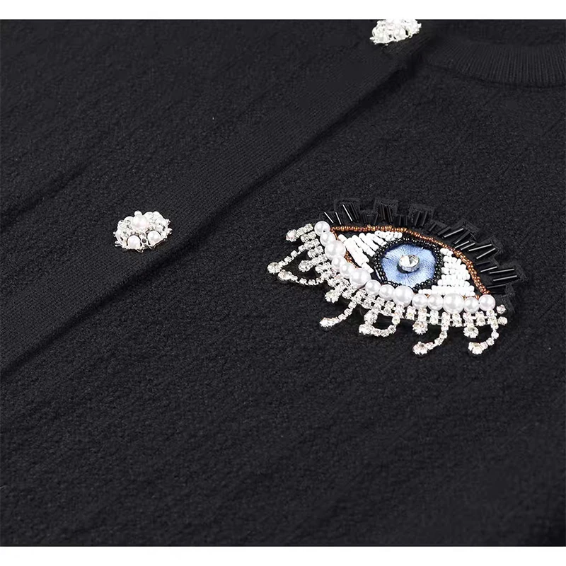 Embroidery Evil Eye Knit Cardigan Sweater Women Autumn Winter Long Sleeve Coat Tops High Quali Luxury Designer Brands Clothing