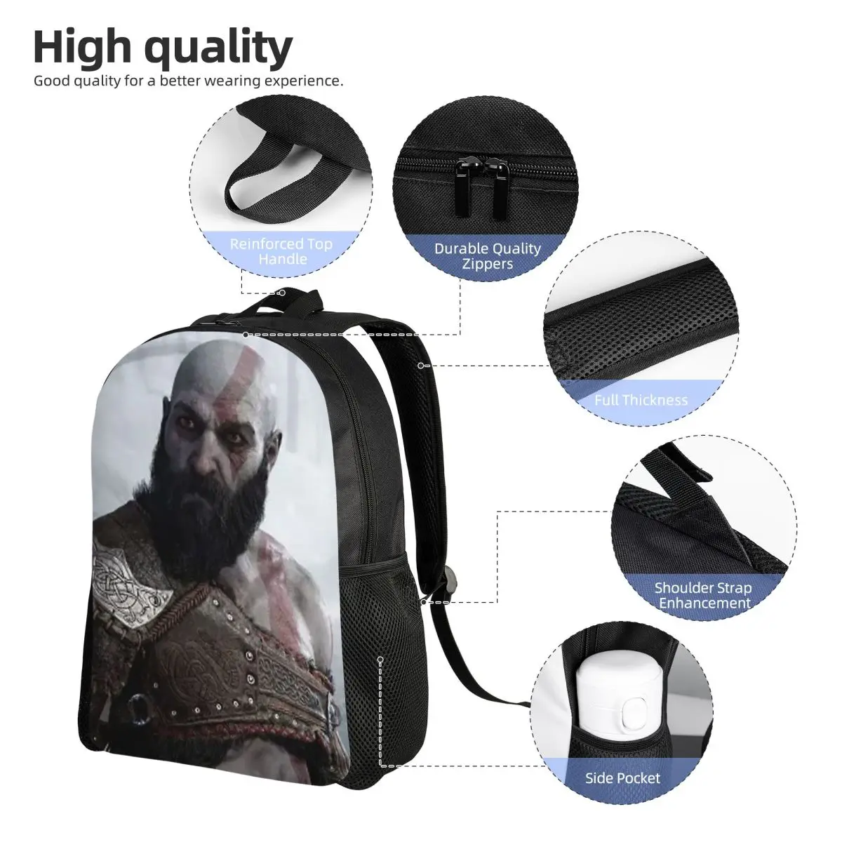 Skull Kratos God Of War กระเป๋าเป้สะพายหลังนักเรียนโรงเรียนกระเป๋าเดินป่า Daypack สําหรับชายหญิงแฟชั่น Bookbag ไหล่กระเป๋า