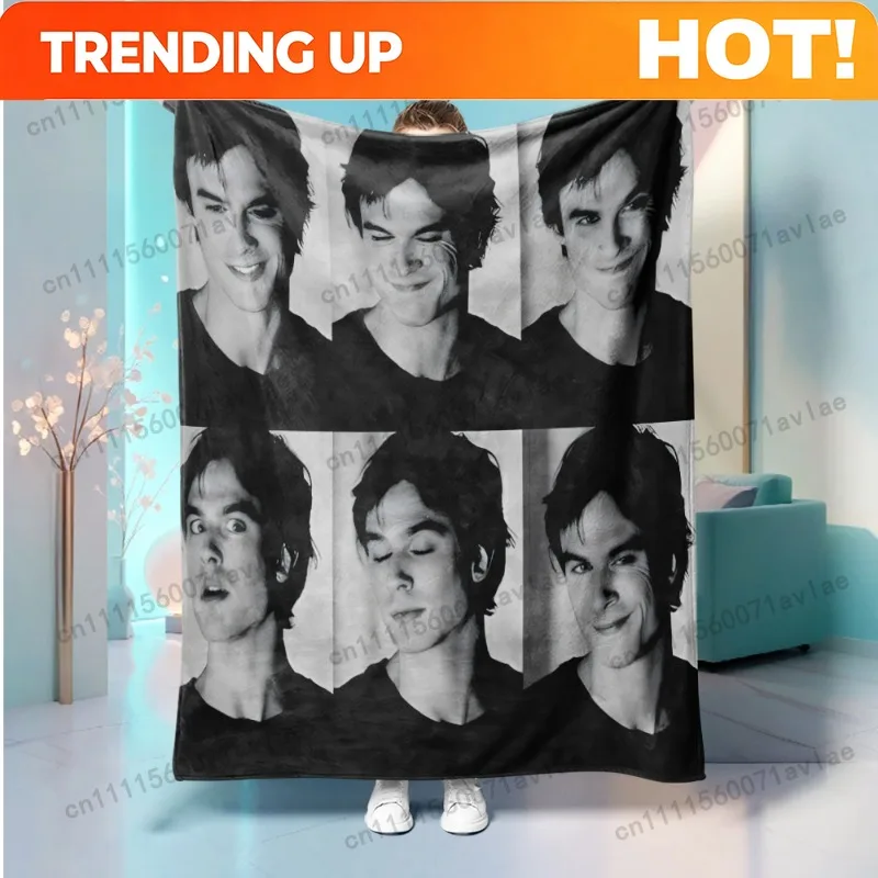 Customize High-Definition Printed Blanket with American Actor Ian Somerhalder Design, Warm and Comfortable, 230GSM, 1pc, for Sof
