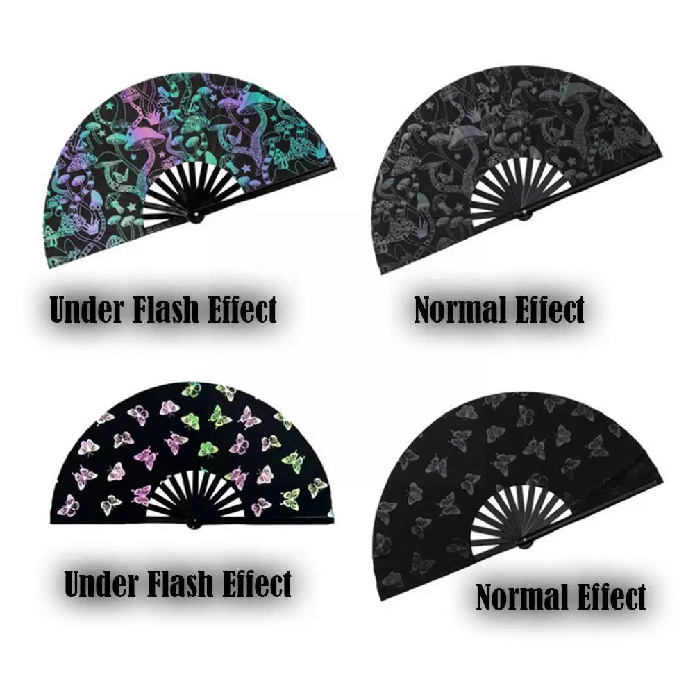 Reflective Rainbow Holographic Large Rave Folding Hand Fan Clack Fan For Festivals And Performances Lightweight And Z0h3