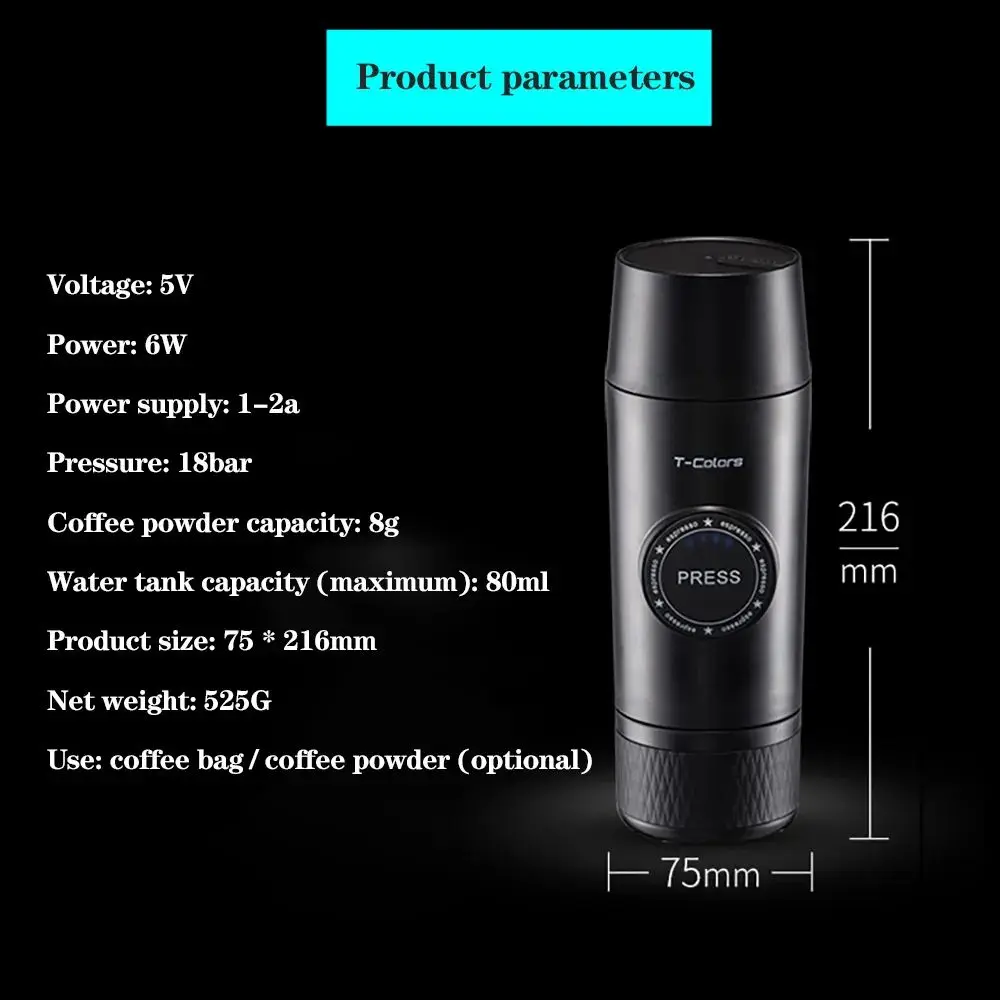 Portable Capsule Coffe Machine Rechargeable Espresso Coffee Outdoor Car Coffee Machine