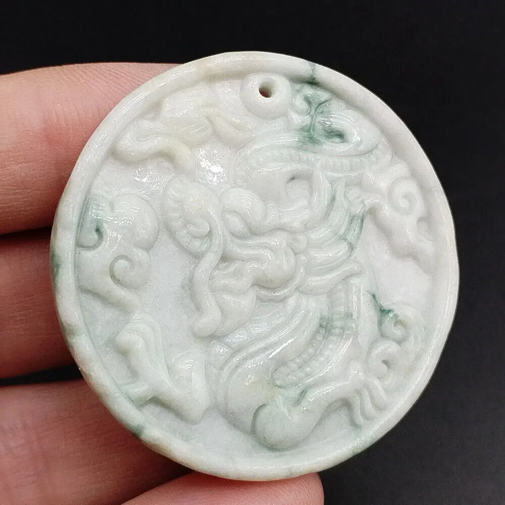 

Certified Floral Green Natural Type A Jade Jadeite Carved Dragon Ruyi Pendant