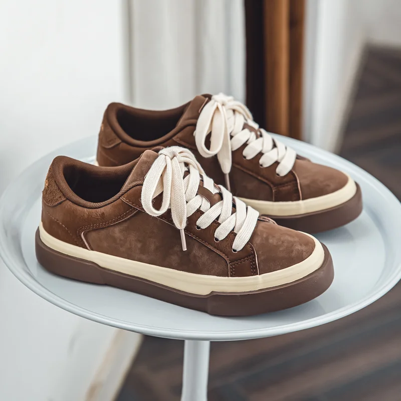 

Vintage Brown Suede Canvas Shoes for Men Spring Summer Flat Canvas Sneakers Men Harajuku style Vulcanized Shoe Man Espadrilles