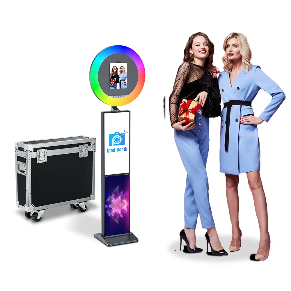 

Portable Ipad Selfie Photo Booth Shell for Party Wedding Brithday Rental Event 10.2in ipad PhotoBooth Roamer With Ring Light