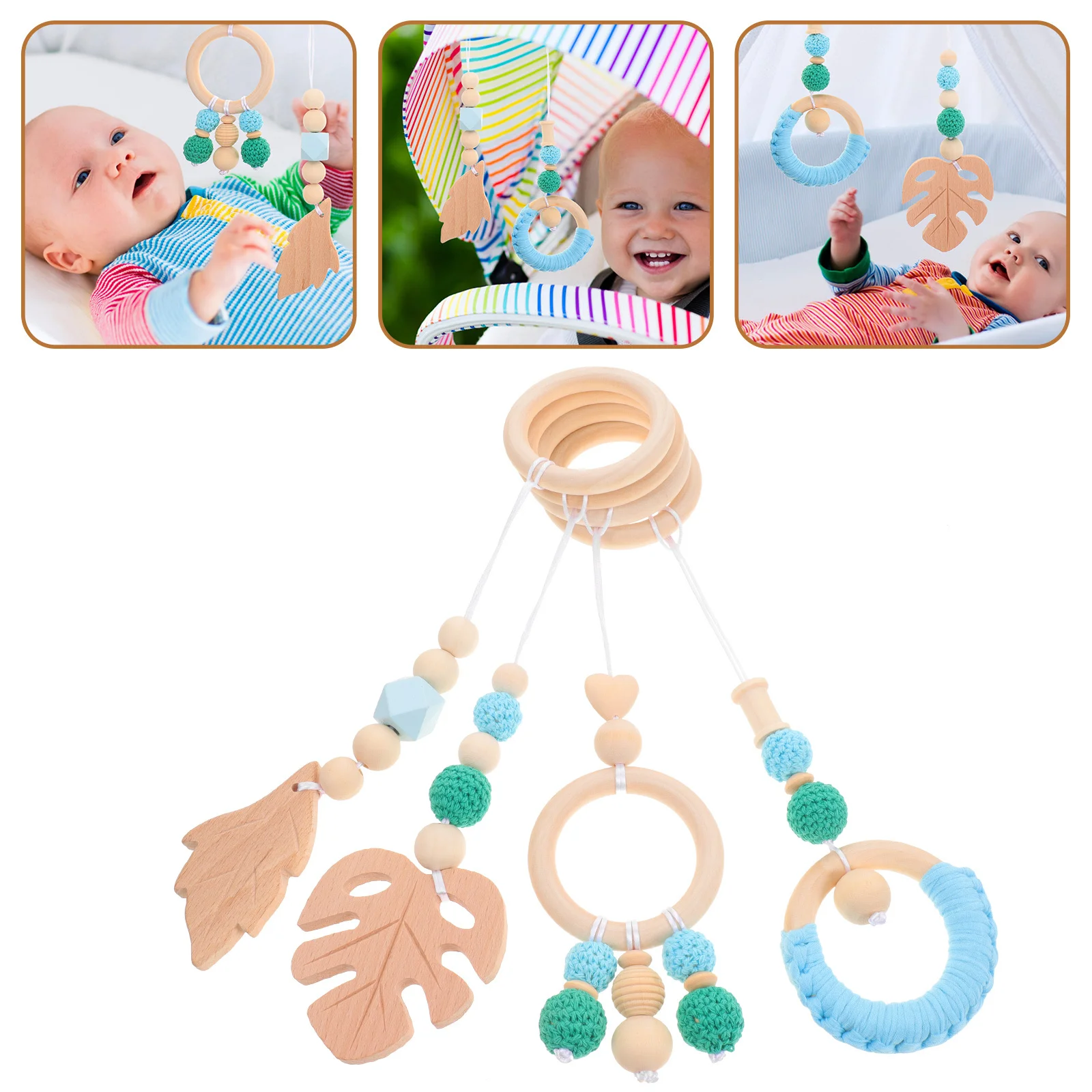 4 stuks babykamer decor hangende accessoires schattige houten rammelaar wieg hanger voor kinderwagen pasgeboren peuter bed decoratie