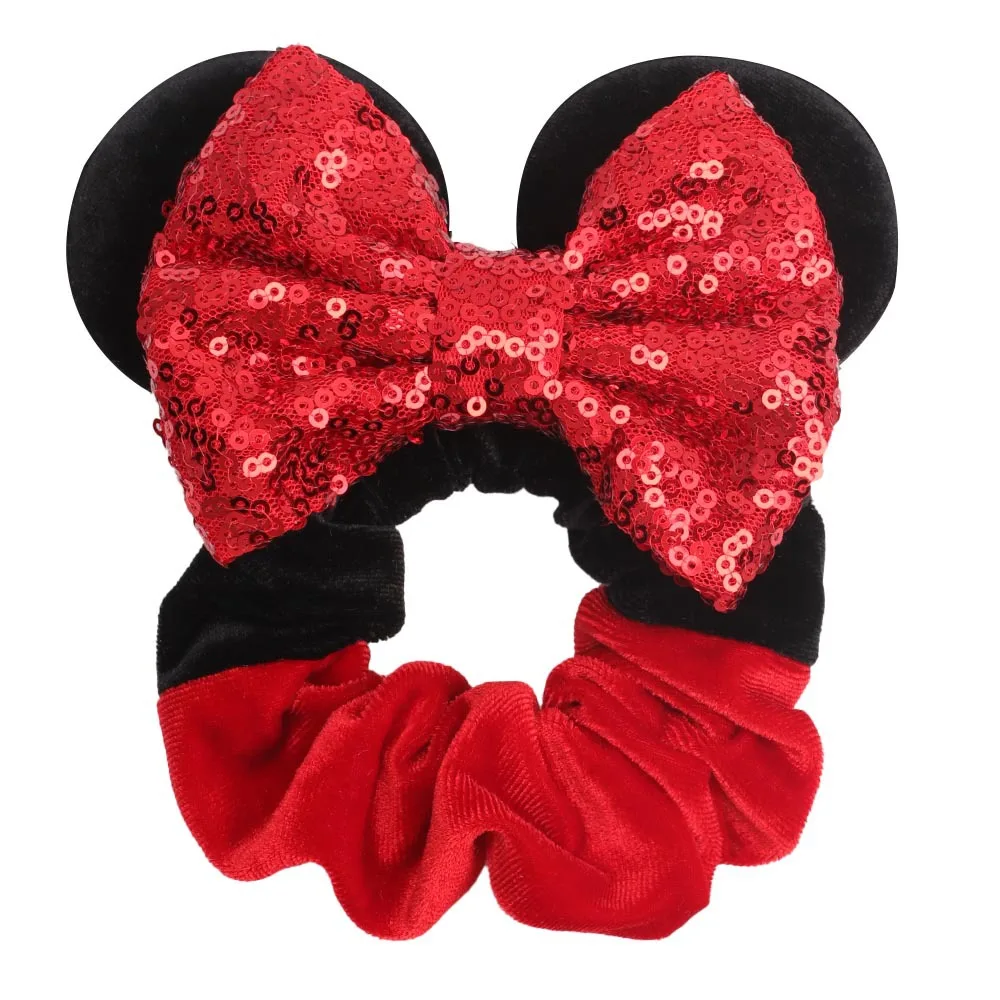 Disney-Diadema de Mickey Mouse para niña, accesorios para el cabello con orejas de lazo de Minnie, anillo de pelo de franela para niña, fiesta