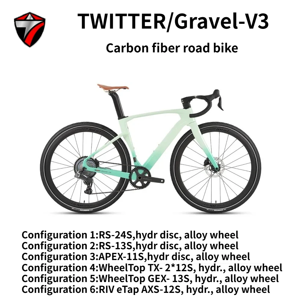 

TWITTER 2025 GRAVEL-V3 Off road Carbon Fiber Road Bicycle Hydraulic Disc Brake Eenwaka Klik Bicycle 700X40C Aluminum Wheel