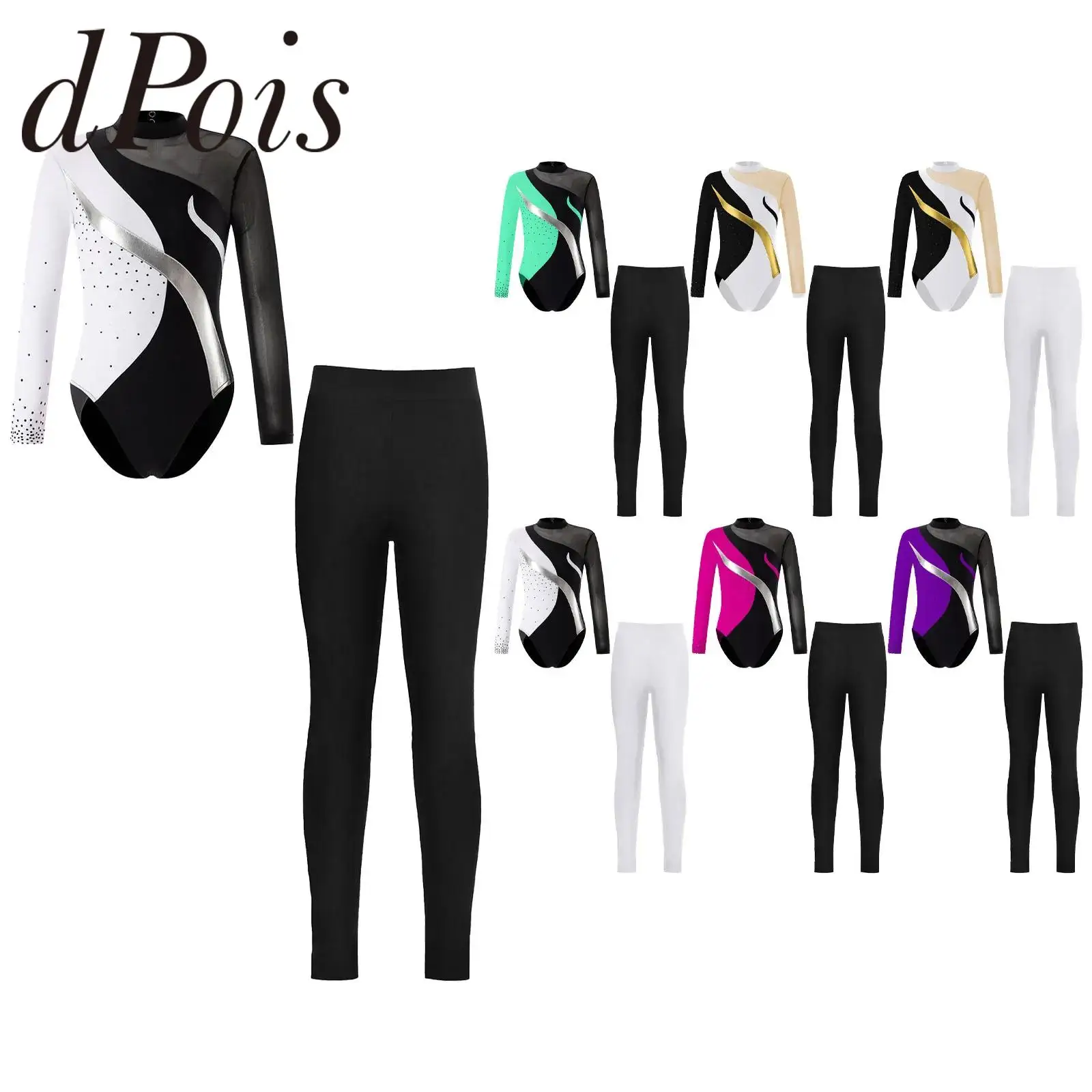 

Kids Rhinestone Ballet Dance Leotards Children's Long Sleeve Gymnastics Jumpsuit For Girls Dancewear Sets Teens Skating Bodysuit