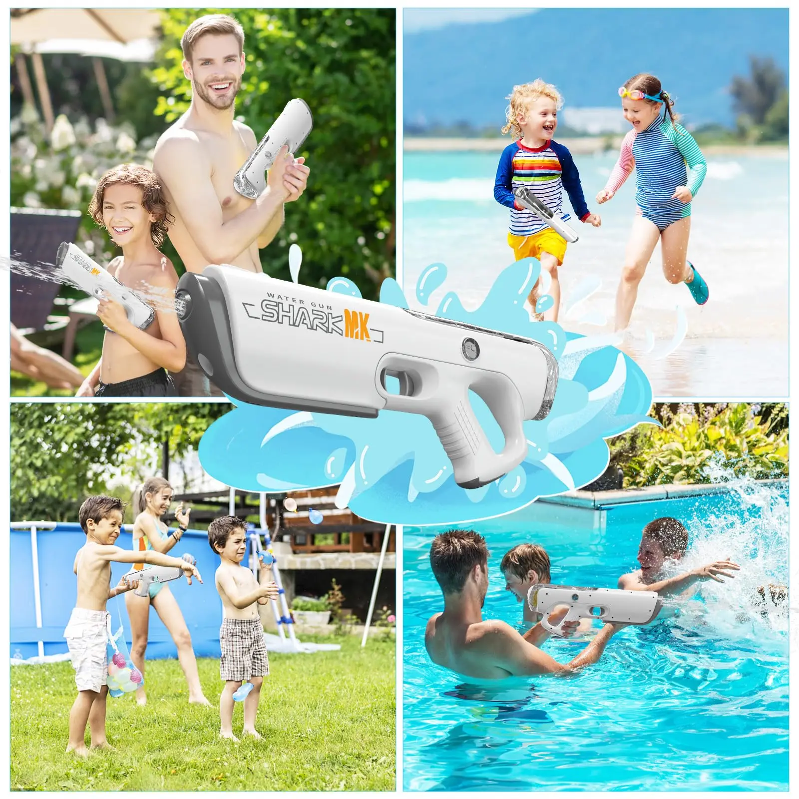 Electric Water Gun Automatic Suction Powerful Squirt Guns Range To 26 FT Long Range, Summer Outdoor Beach Party Toys