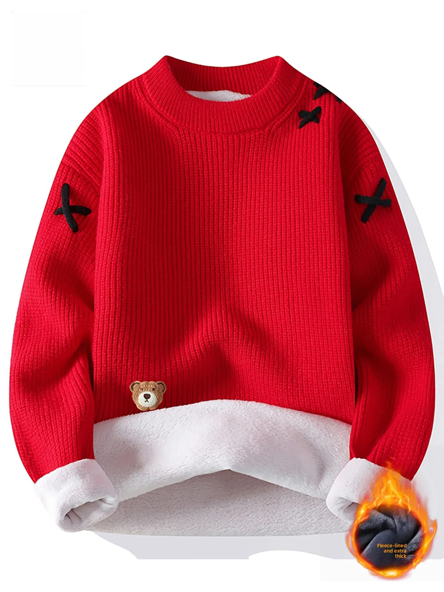 

Утепленный вязаный свитер с круглым вырезом для мужчин, красного цвета, с вышивкой в стиле люкс, дышащий, теплый, повседневный, уличный стиль