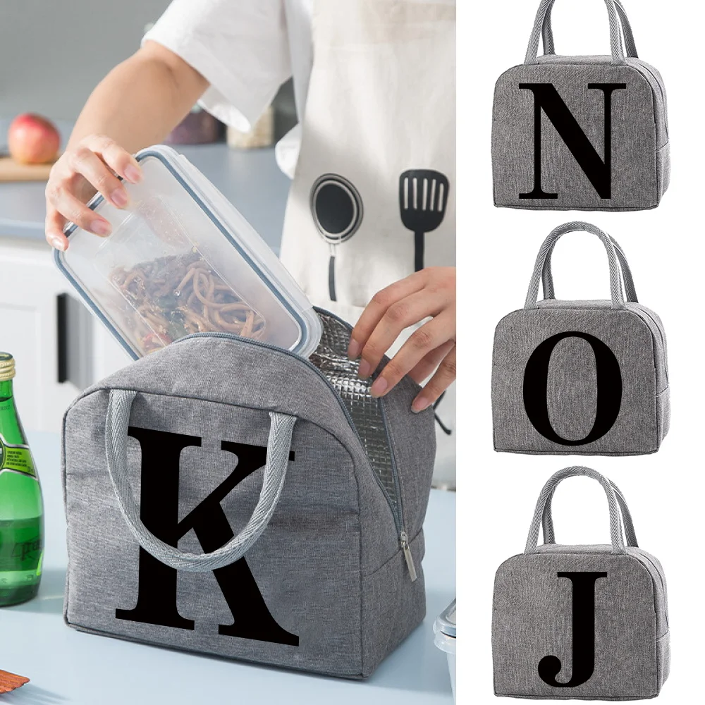 

Lunch Bag Cooler Tote Portable Insulated Box Thermal Cold Food Container Black Letter Print Picnic Women Kids Travel Lunchbox