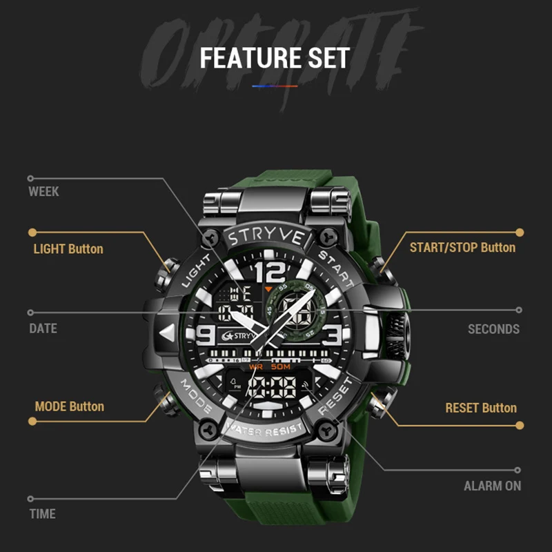 STRYVE Top Brand Men\'s Digital Watch Waterproof Sport Wristwatch for Men Military Electronic Watches High Quality Male Gifts