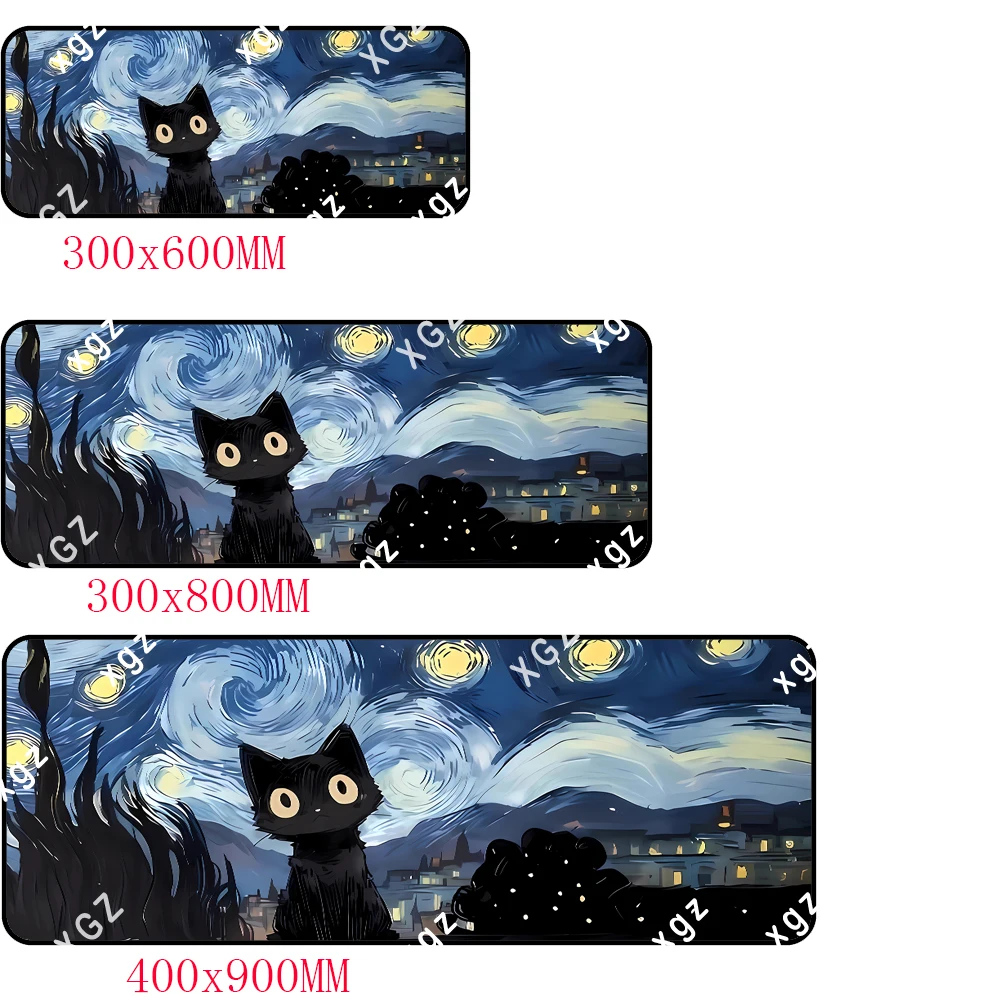 Starry Night Cat MousePads with Non-Slip Base Large Gaming Keyboard Pad Comfortable Desk Mat for Office Study and Relaxation PC