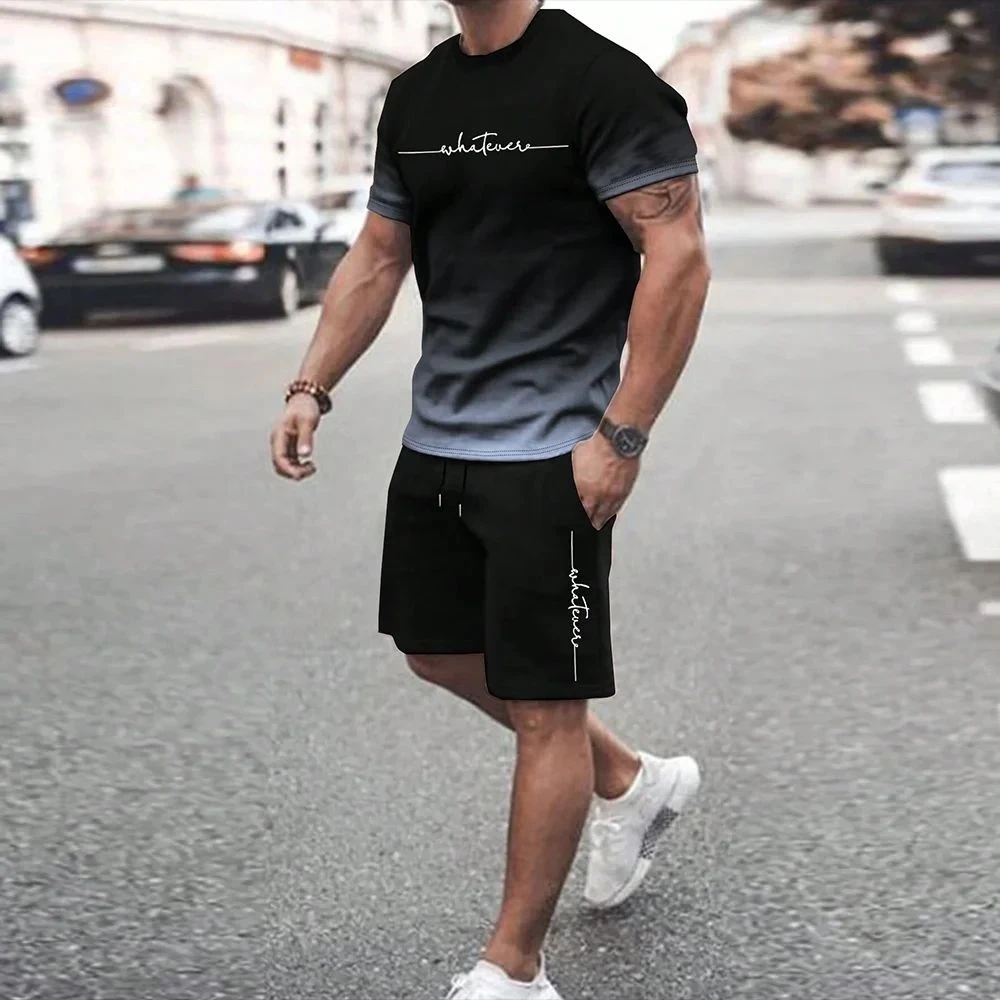 

2025 Men's New Fashion Summer Casual Loose Quick Drying Top Outdoor Urban Breathable Comfortable Short Sleeve Set Street Trend T