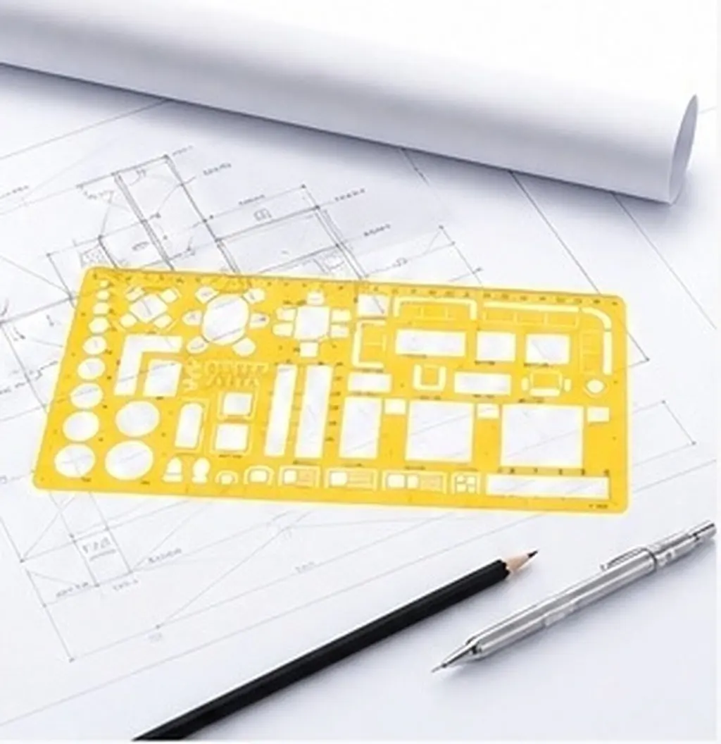 Indoor Construction Measuring Geometric Ruler Multi-Purpose Drawing Template Plastic Draft Ruler Orange for School Office