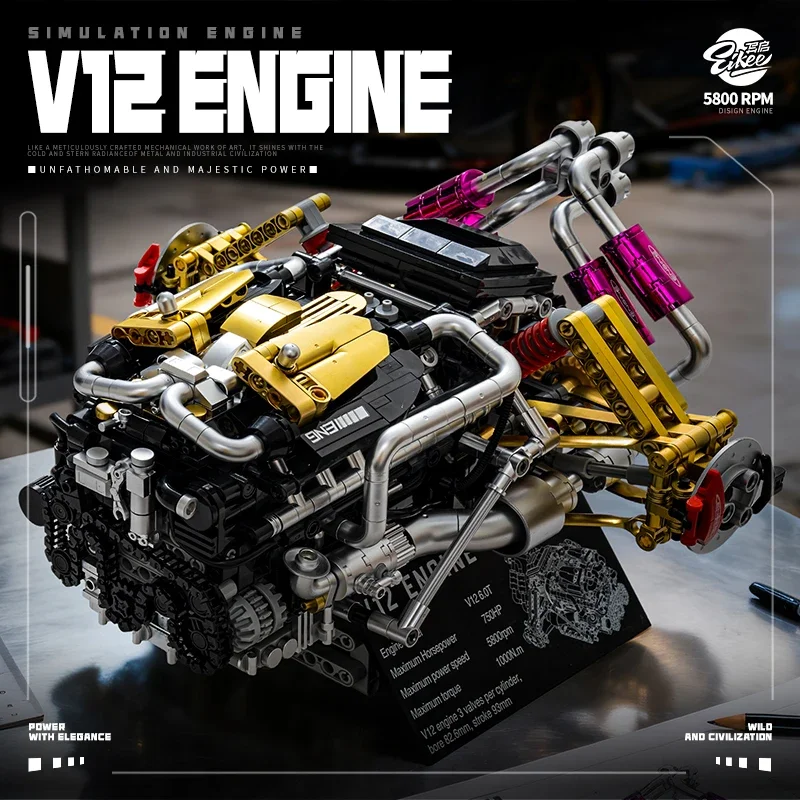 

Набор для сборки модели двигателя V12, моторизованная механическая инженерная игрушка STEM, креативный подарок-головоломка для суперкара, дисплей коллекции